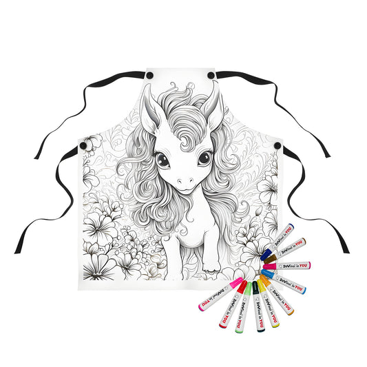 Adorable baby unicorn coloring kit apron with fabric markers