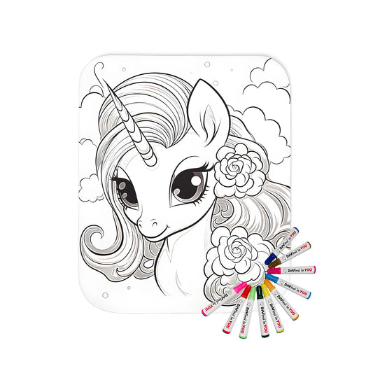 Blanket with colorful unicorn and flowers design