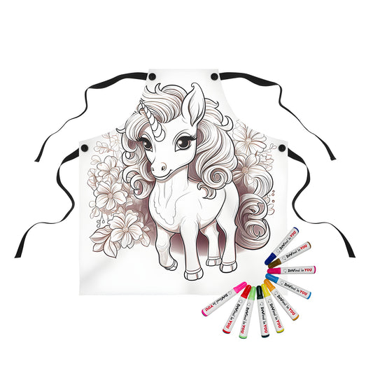 Magical unicorn and floral apron coloring kit with vibrant markers