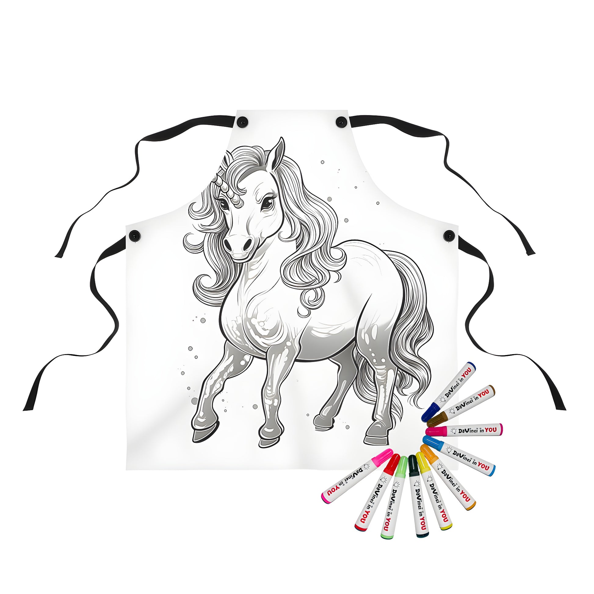 Apron with whimsical unicorn design featuring a fantasy creature illustration