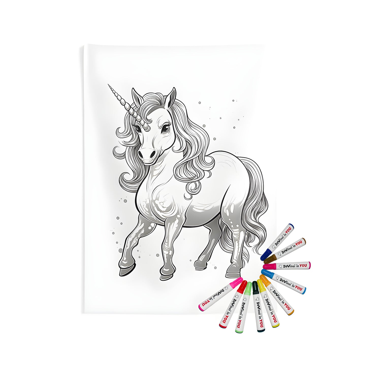 Indoor Wall Tapestry featuring a Black and White Unicorn Illustration