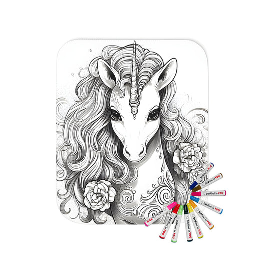 Intricate unicorn blanket coloring kit with fabric markers