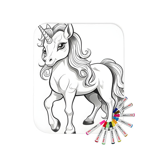 Magical unicorn blanket coloring kit fabric markers, soft throw for kids and adults