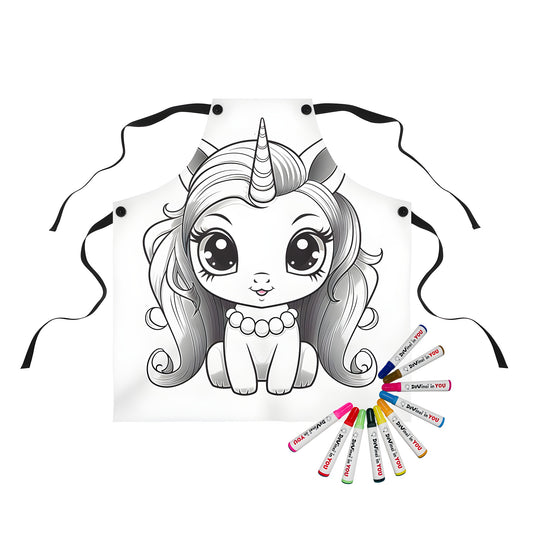 Cute cartoon unicorn apron, adorable baby unicorn design, colorful illustration