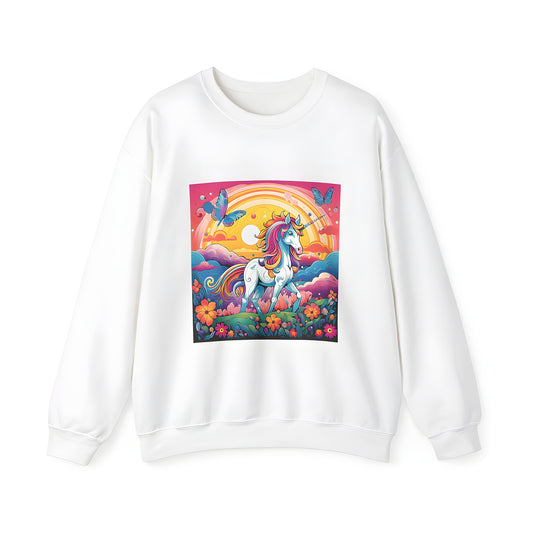 Adult sweatshirt with a vibrant unicorn and butterfly design