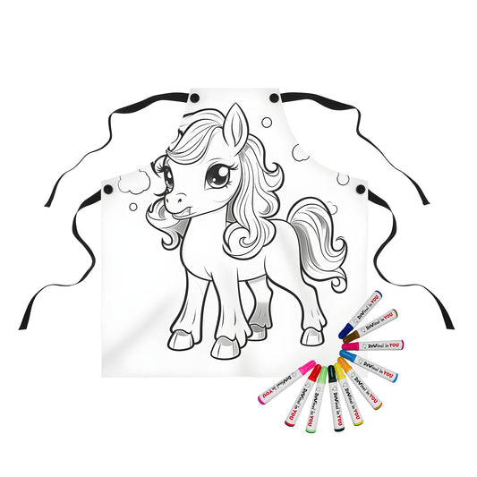 Coloring apron featuring a cute unicorn illustration, perfect for kids and adults alike