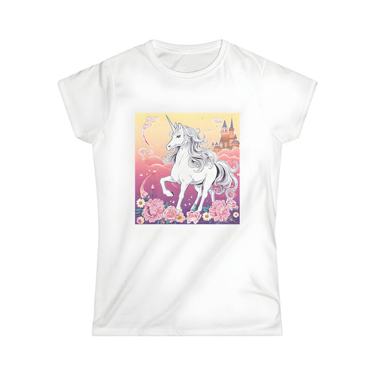 Colorful women's t-shirt with majestic horse-like creature design