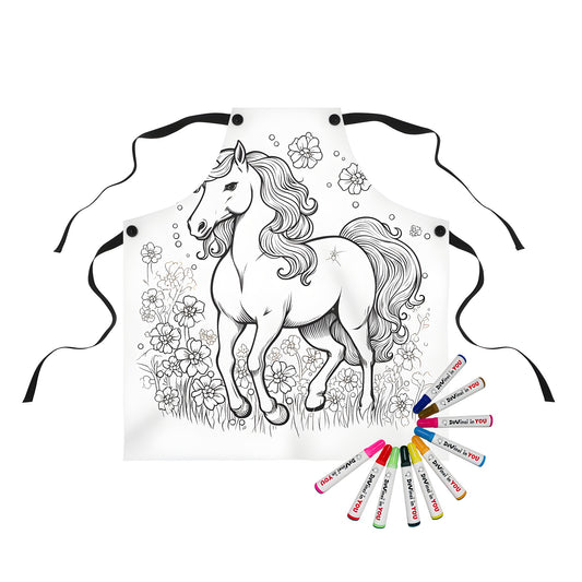 Apron with unicorn in flower field illustration