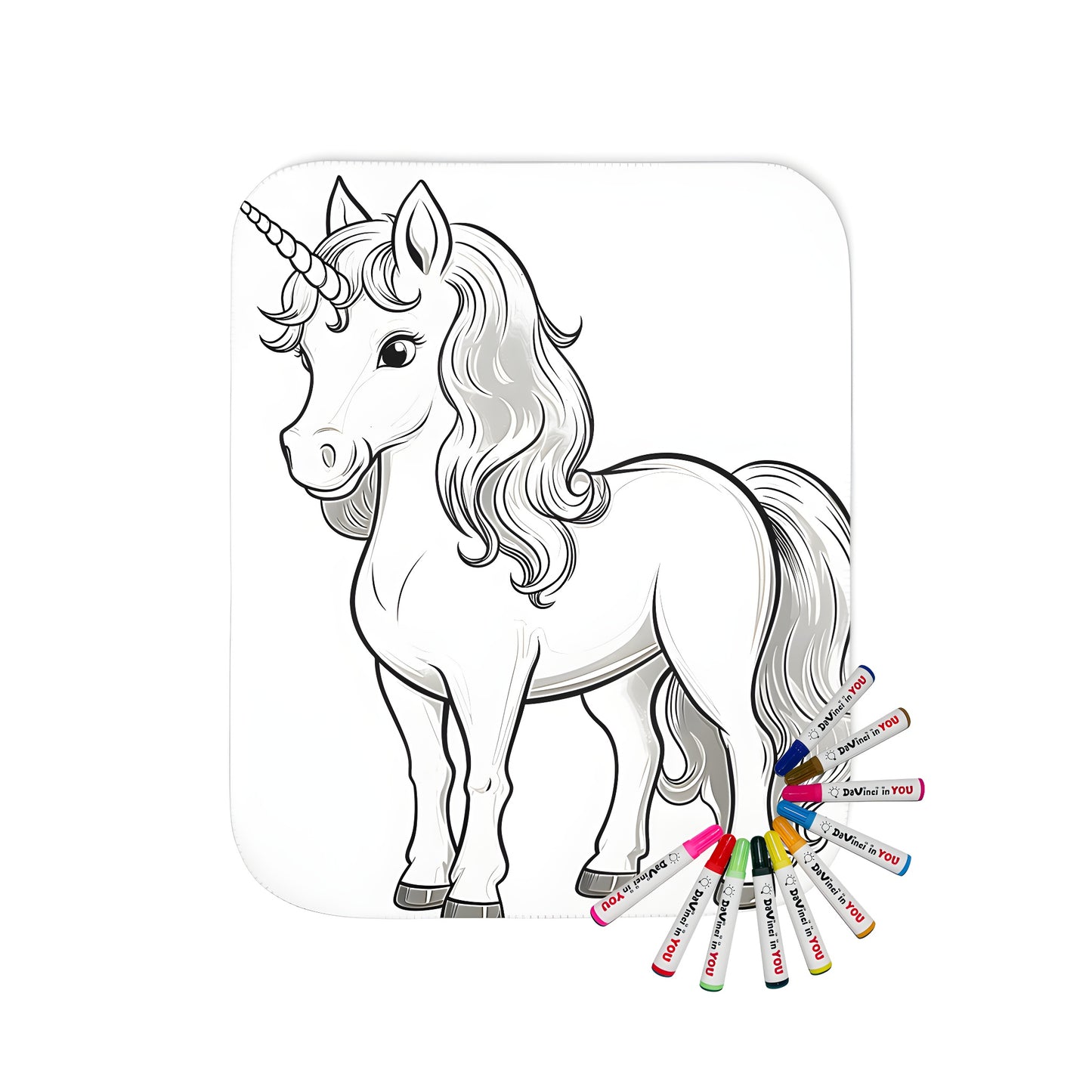 Blanket with an enchanting unicorn illustration from a coloring page design