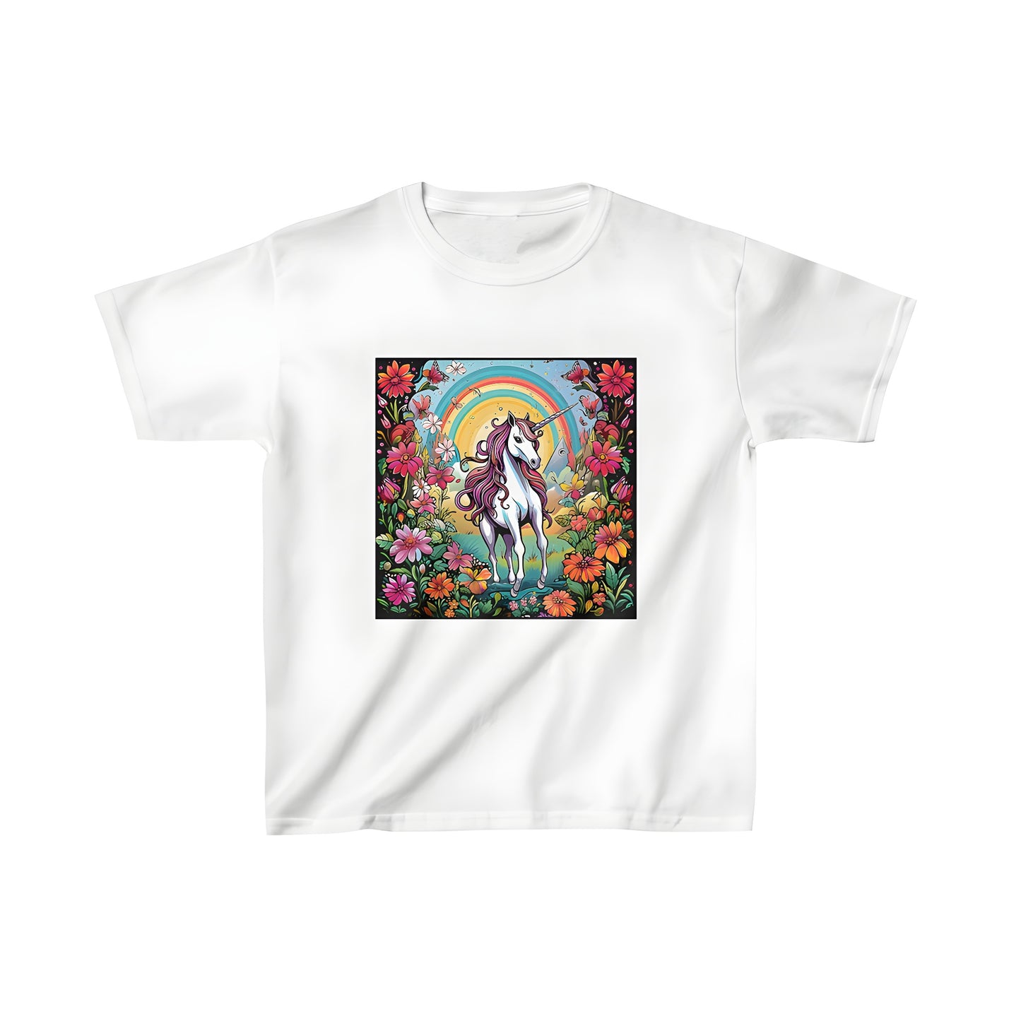 Colorful Kids Unicorn Garden T-Shirt Image