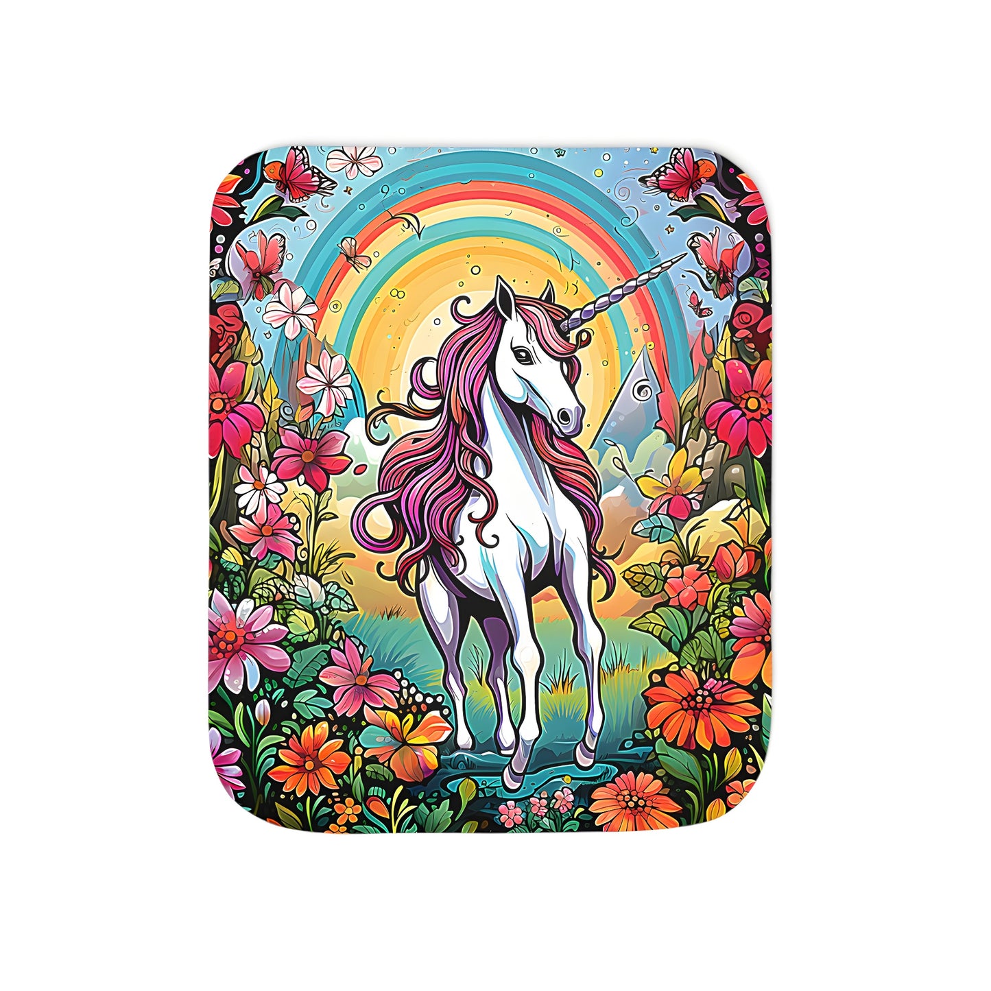 Magical Unicorn Garden Scene Blanket