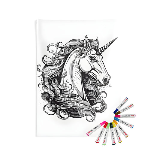 Magical unicorn wall tapestry, colorful majesty decoration for indoor spaces