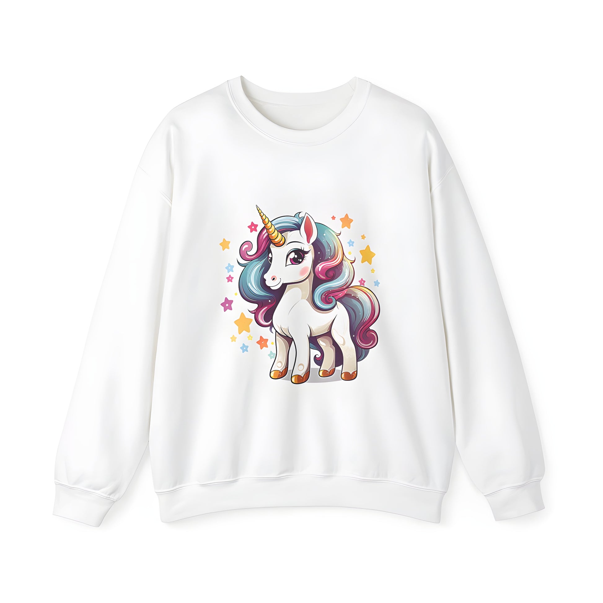 Adult Sweatshirt featuring a Vibrant Unicorn design, Multi-colored Unicorn graphic, Rainbow Unicorn artwork