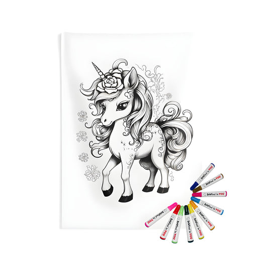 Indoor wall tapestries featuring a magical unicorn with flowers design