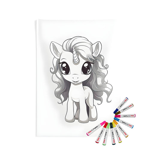 Cute unicorn wall hanging, colorful tapestry for indoor decor, fabric marker kit included