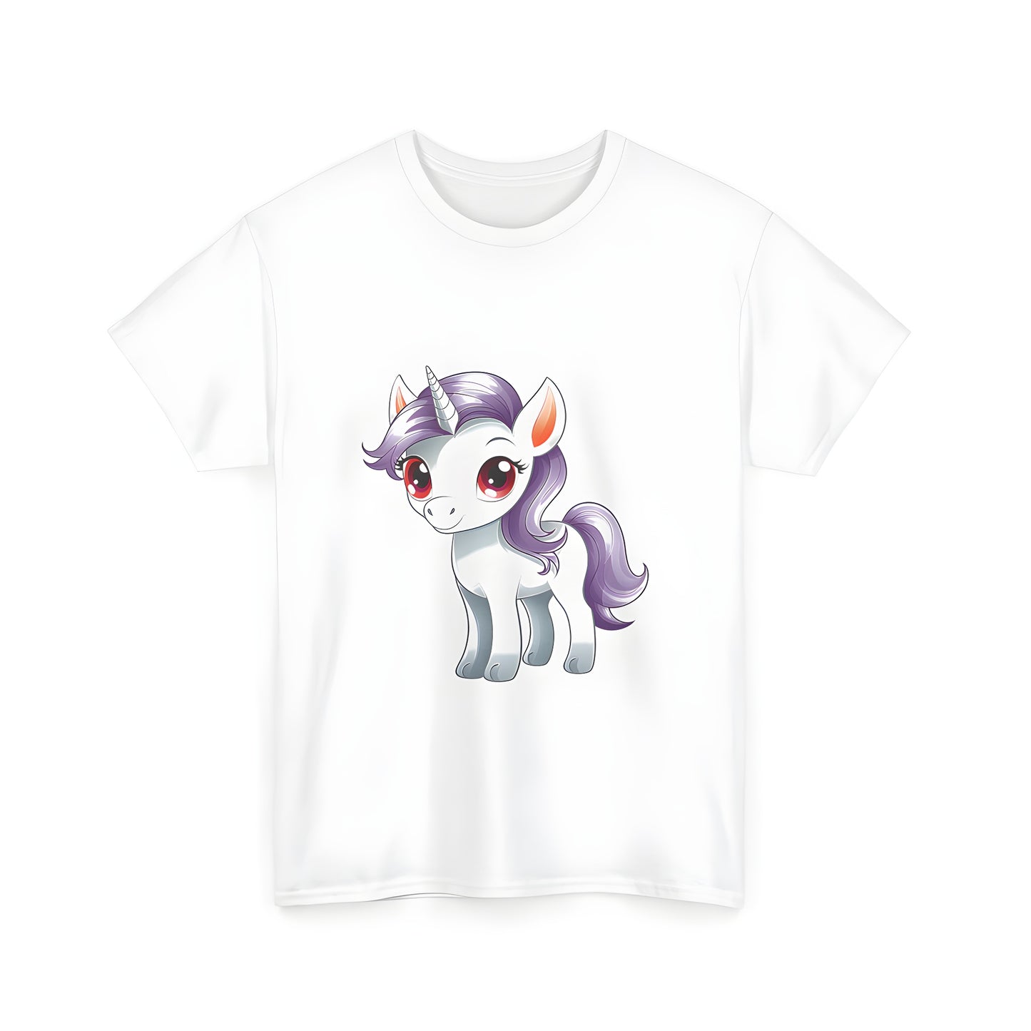 Colorful cartoon illustration of a cute unicorn t-shirt design for unisex