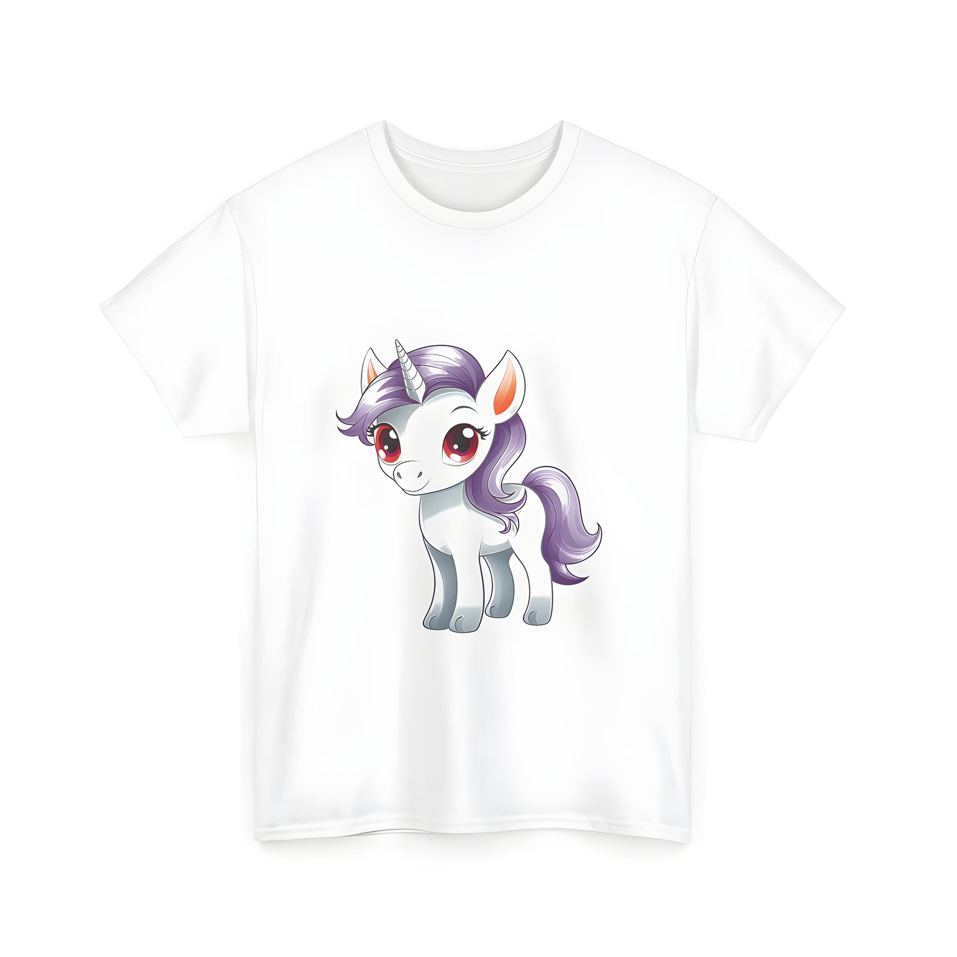 Colorful cartoon illustration of a cute unicorn t-shirt design for unisex