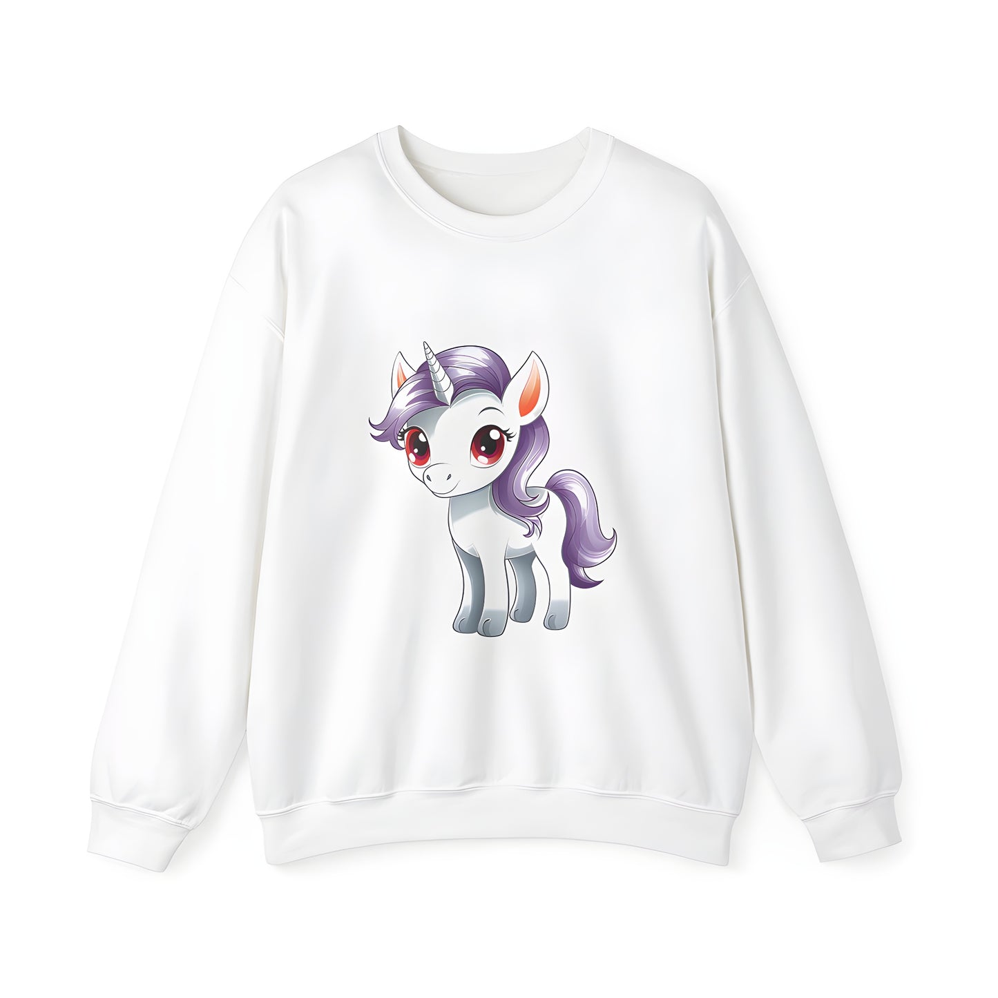 Colorful cartoon illustration of a magical unicorn on an adult sweatshirt