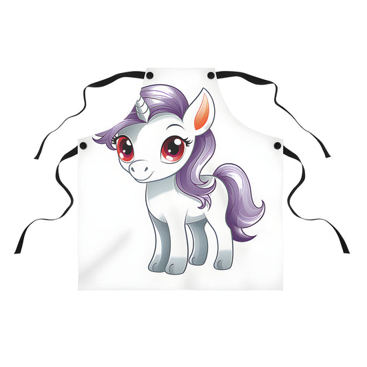 Colorful cartoon illustration of cute unicorn design on an apron