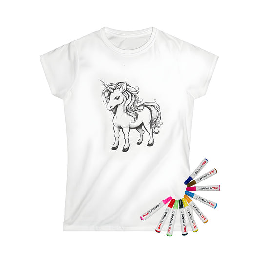 Women's T-shirt featuring an enchanting mythical creature design, inspired by a magical unicorn illustration