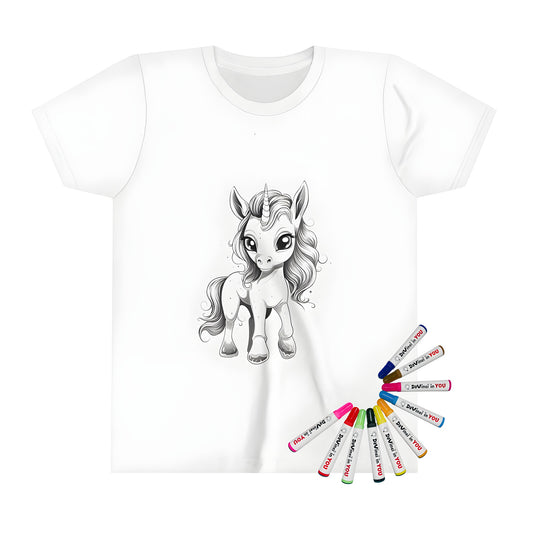 Black and white unicorn t-shirt illustration, kids unicorn apparel