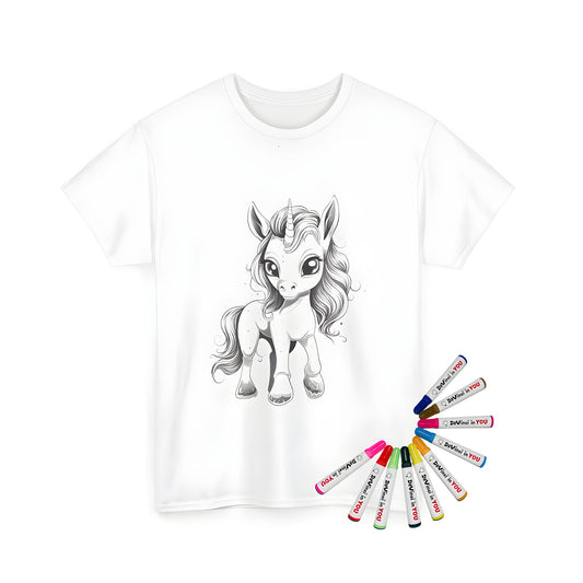 Baby unicorn coloring shirt illustration