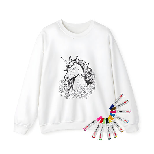 Adult sweatshirts with horse-inspired designs featuring majestic unicorns and colorful illustrations