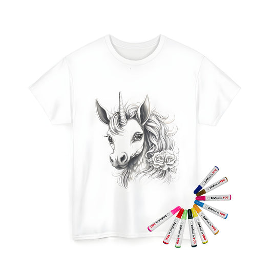 Unisex t-shirt with vibrant floral unicorn design