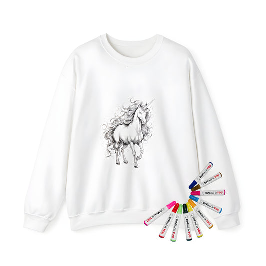 Adult sweatshirts with unique unicorn illustrations, majestic equine designs, and fantasy horses