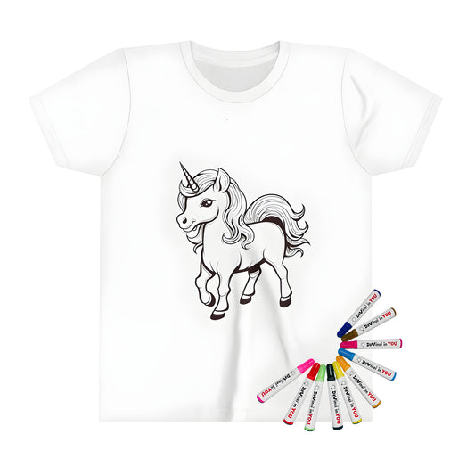 Kid's T-shirt featuring a colorful mythical unicorn illustration