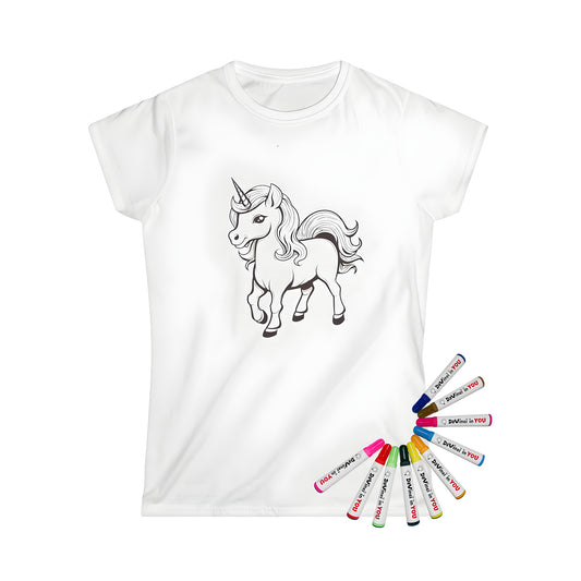 Women's t-shirt with enchanting mythical unicorn design, featuring a majestic creature with flowing mane and magical aura.