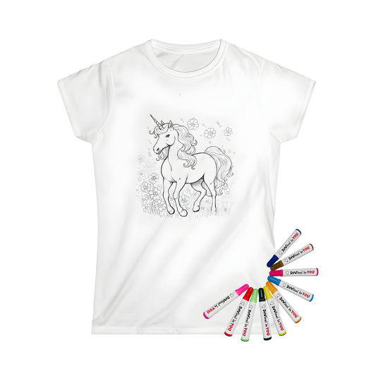 Women's T-Shirt with Unicorn Design in Floral Pattern