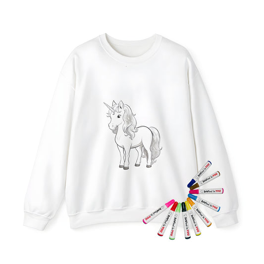 Adult sweatshirt featuring colorful unicorn illustration