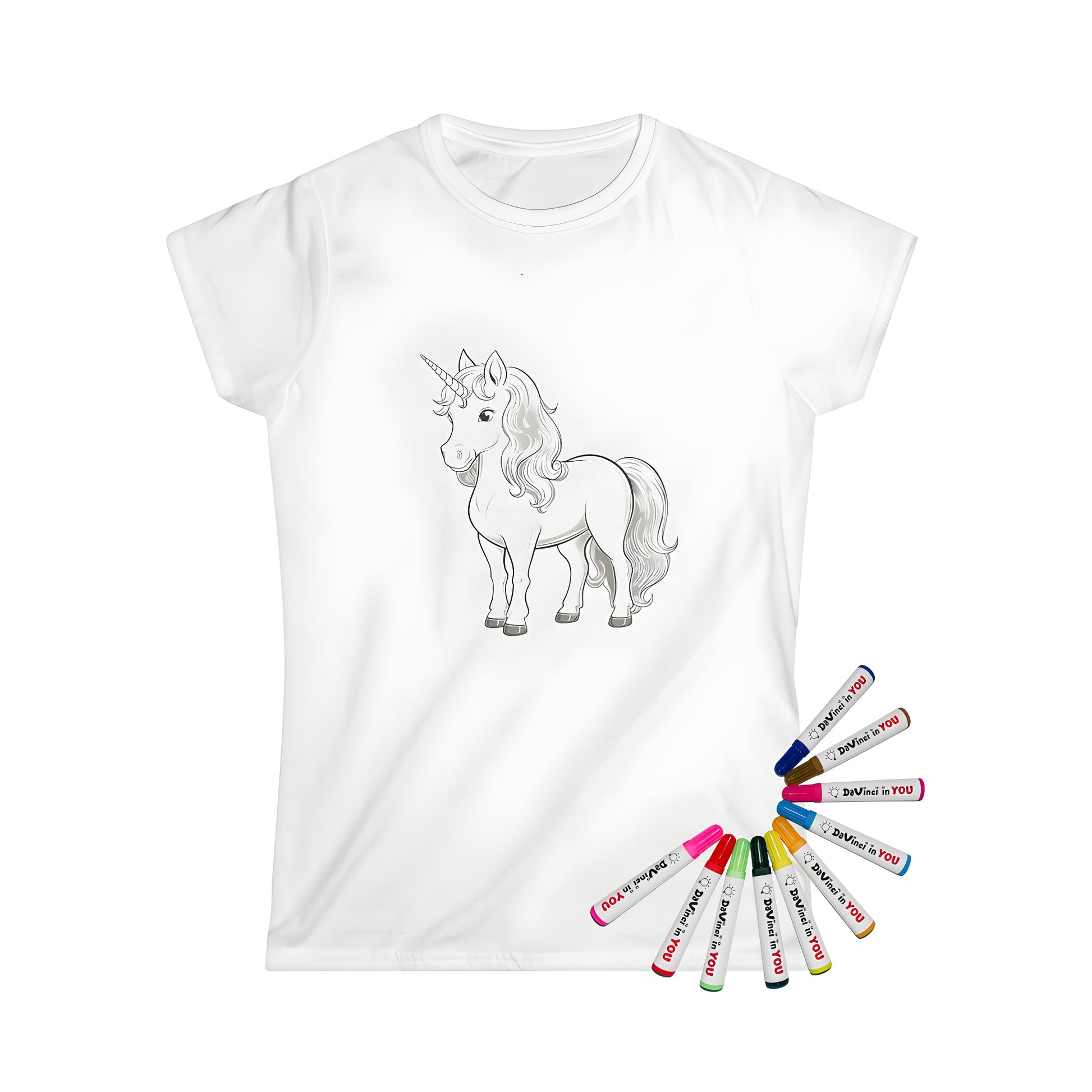 Women's t-shirt featuring a whimsical unicorn illustration