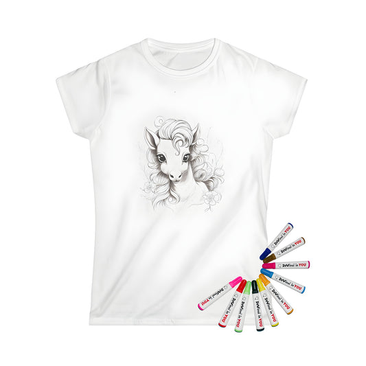 Women's t-shirt with colorful unicorn portrait design