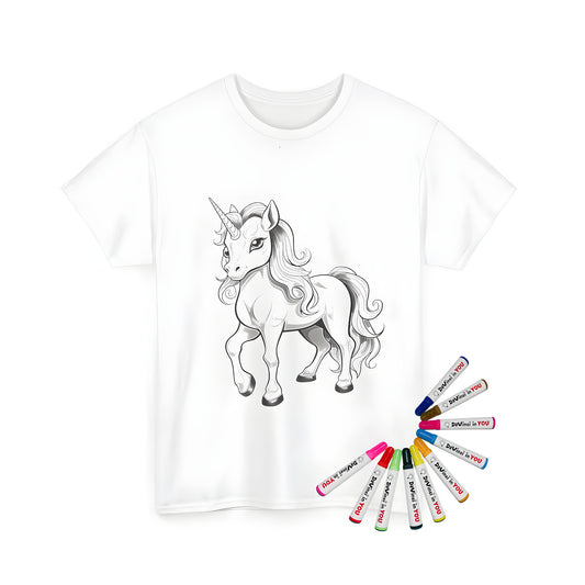 Unisex T-shirt featuring a beautiful Black and white illustration of a unicorn/mythical horse/ magical creature design