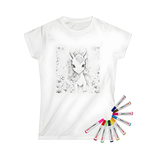 Women's t-shirt featuring a detailed baby unicorn illustration