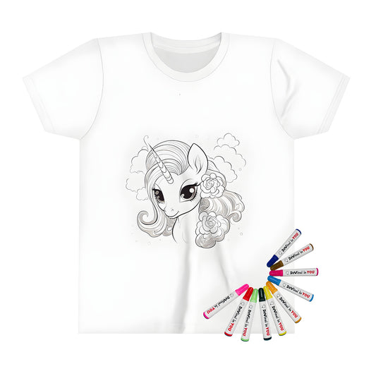 Coloring kit shirt with unicorn and flowers design, kid's apparel