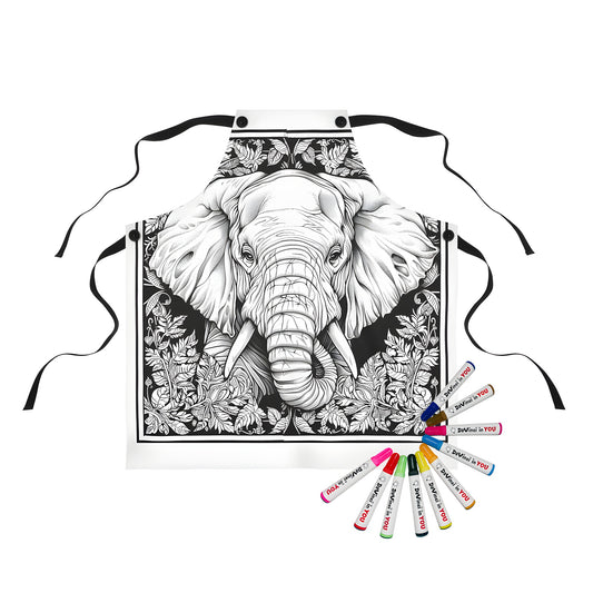 Apron with unique elephant pachyderm print design