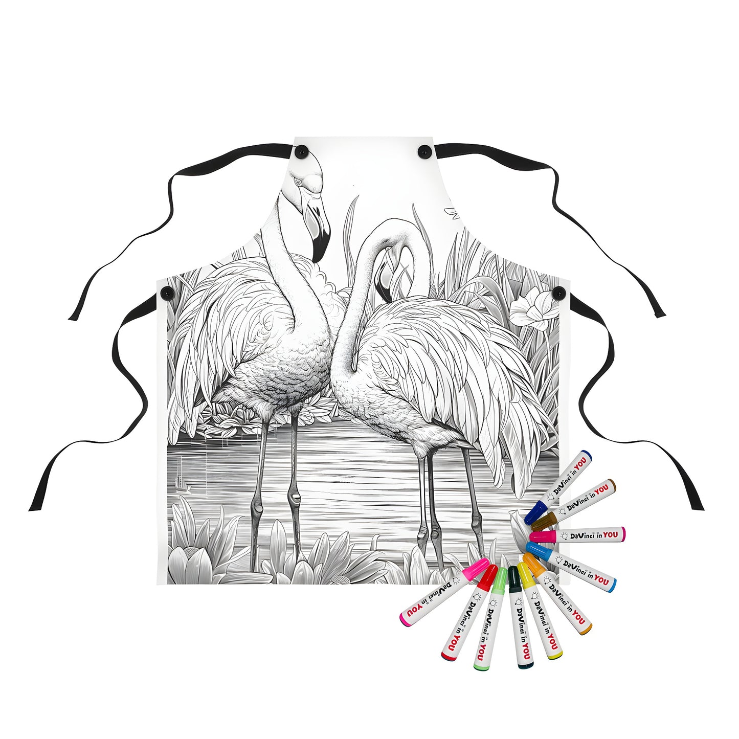 Flamingo coloring page apron, flamingos standing in pond