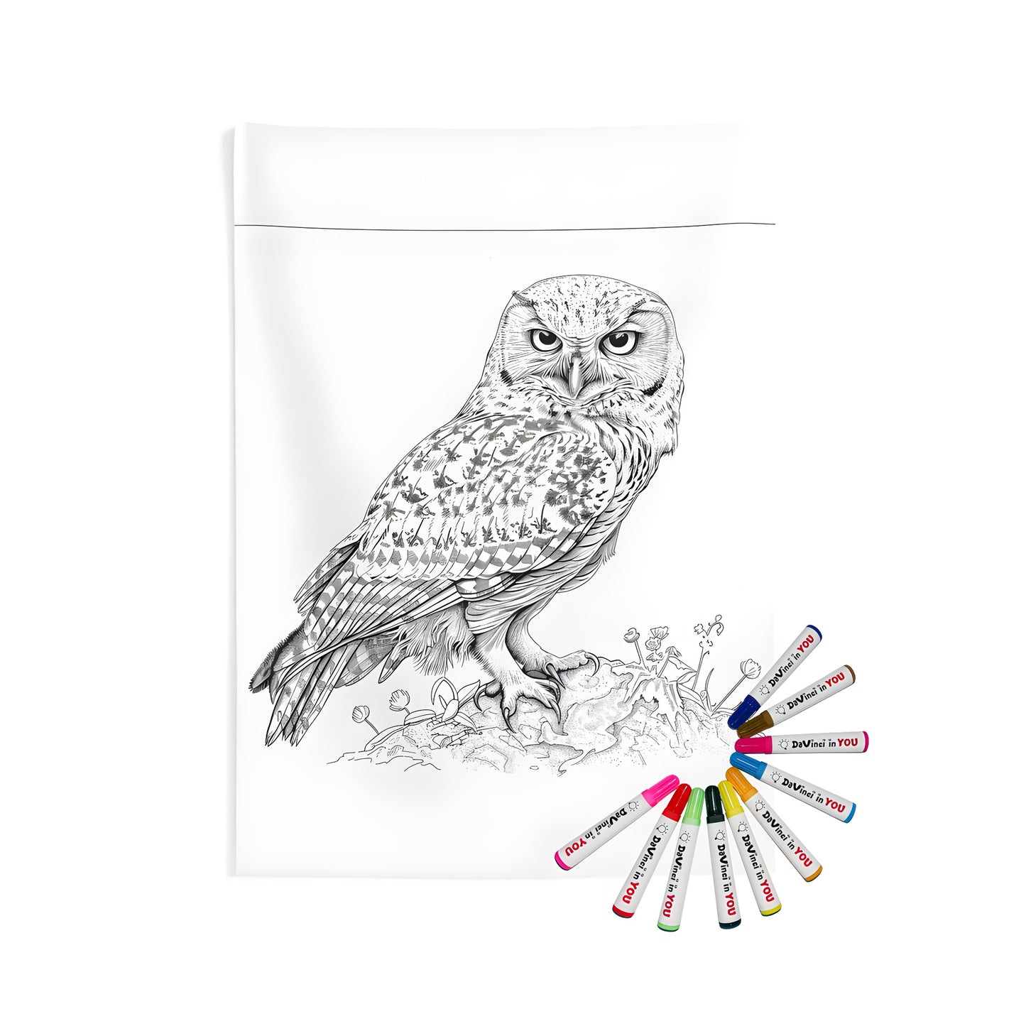 Indoor wall tapestry featuring a detailed black and white owl design, perfect for home decor