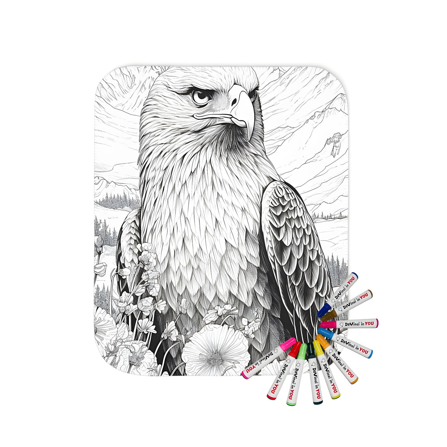 Blanket featuring intricate eagle designs with flowers and mountains, perfect for art lovers