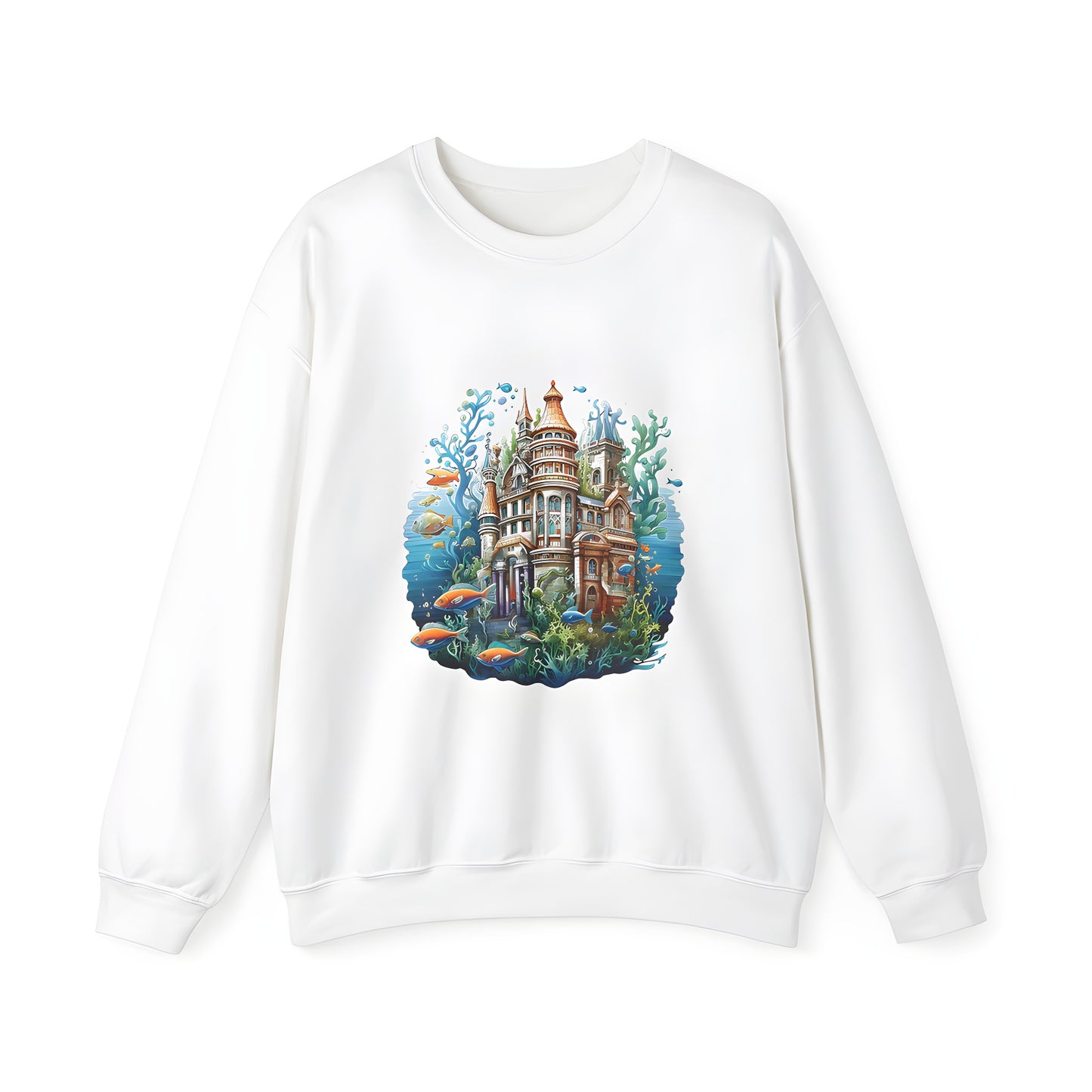 Adult sweatshirt featuring an underwater fantasy castle design