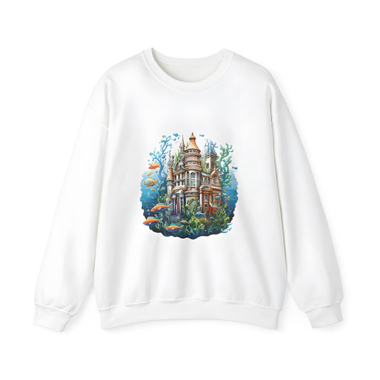 Adult sweatshirt featuring an underwater fantasy castle design