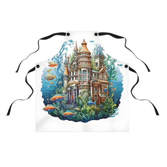 Colorful apron featuring an underwater fantasy castle illustration