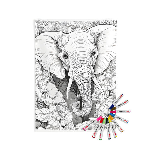 Colorful Elephant in Flower Garden Indoor Wall Hanging