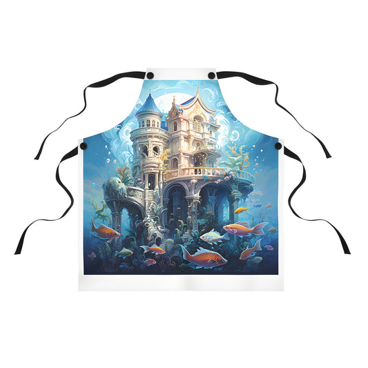 Colorful Apron featuring an underwater kingdom scene with castle, fish and seaweed