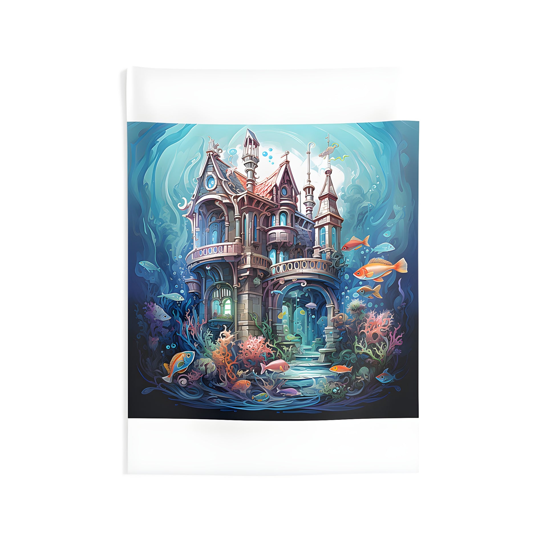 Colorful underwater castle wall tapestries for indoor decoration