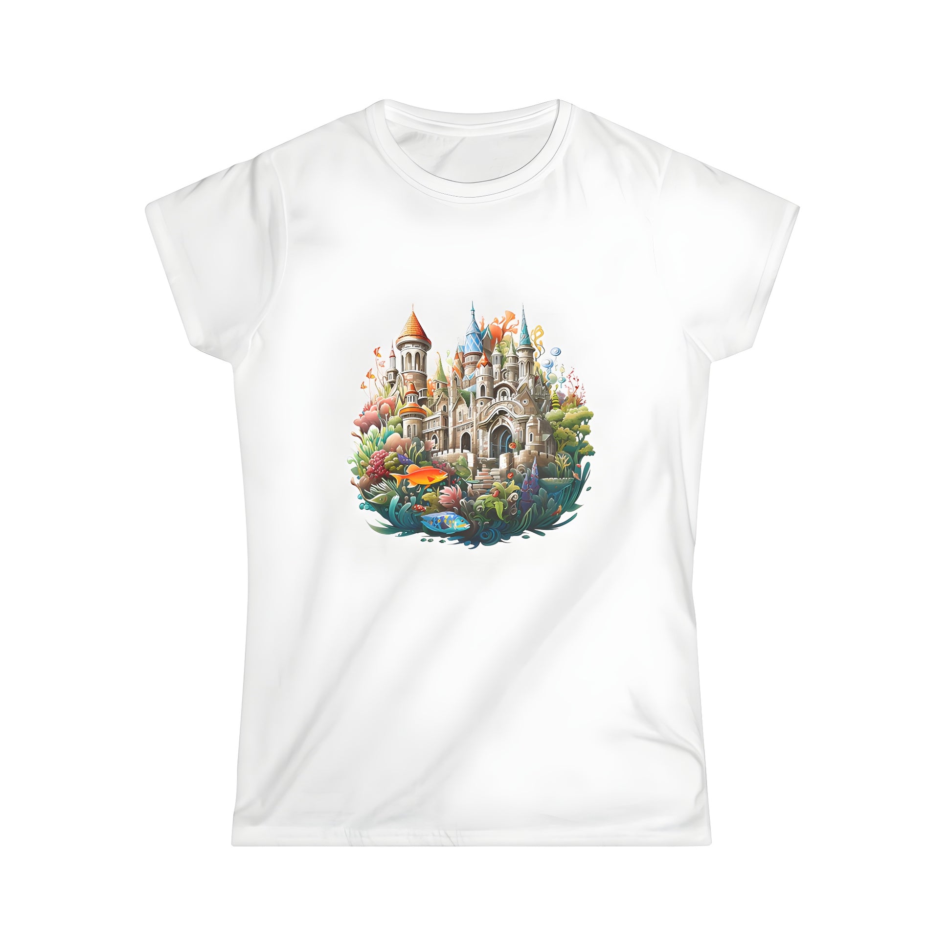 Women's T-shirt with colorful fantasy castle print