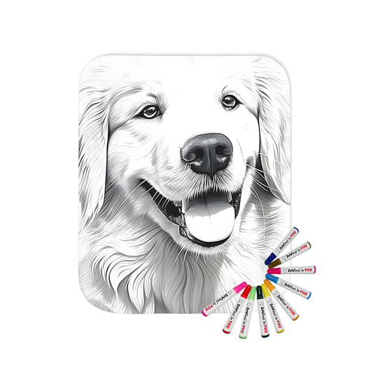 Golden Retriever dog blanket with colorful illustration